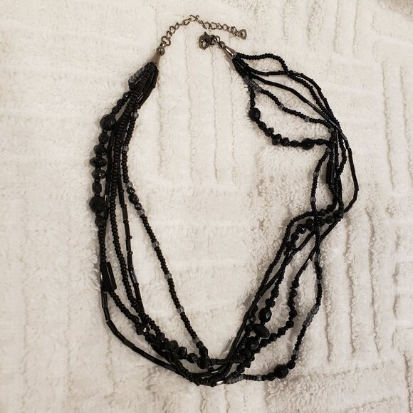 Vintage Liz Claiborne Black Multistrand Beaded Necklace & Earring Set - Picture 2 of 7